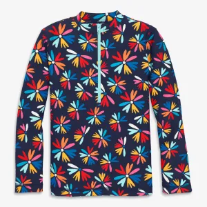 Long sleeve half-zip rash guard in bright blooms