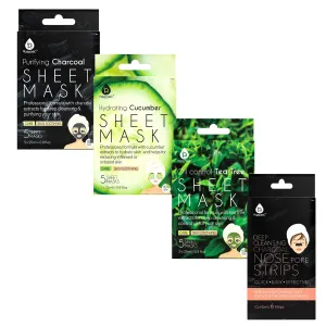 Ultimate Skincare Bundle: Charcoal Sheet Mask   Tea Tree Sheet Mask   Cucumber Sheet Masks    Cleansing Charcoal Nose Pore Strip