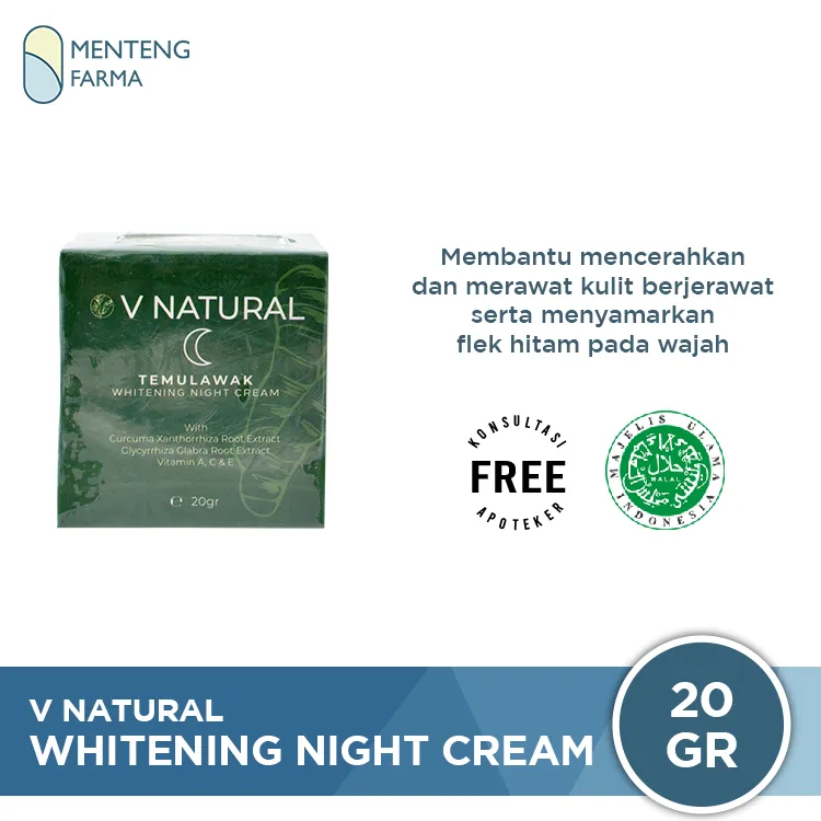 V Natural Whitening Night Cream Temulawak 20 Gr - Krim Malam Temulawak